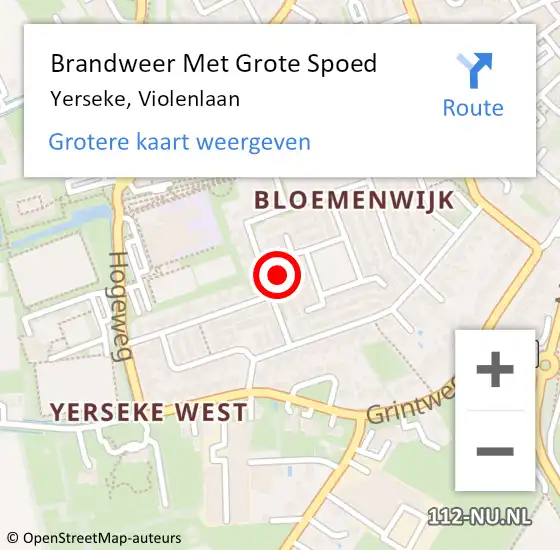 Locatie op kaart van de 112 melding: Brandweer Met Grote Spoed Naar Yerseke, Violenlaan op 15 juni 2022 03:24