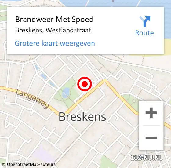 Locatie op kaart van de 112 melding: Brandweer Met Spoed Naar Breskens, Westlandstraat op 15 juni 2022 03:55