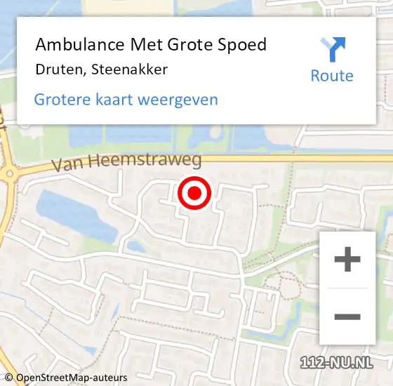 Locatie op kaart van de 112 melding: Ambulance Met Grote Spoed Naar Druten, Steenakker op 15 juni 2022 04:17