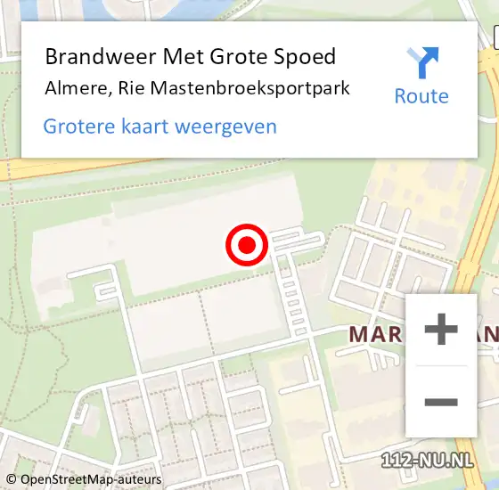 Locatie op kaart van de 112 melding: Brandweer Met Grote Spoed Naar Almere, Rie Mastenbroeksportpark op 20 juli 2014 07:56