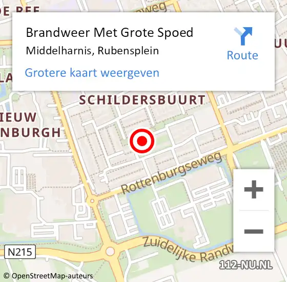 Locatie op kaart van de 112 melding: Brandweer Met Grote Spoed Naar Middelharnis, Rubensplein op 15 juni 2022 05:07