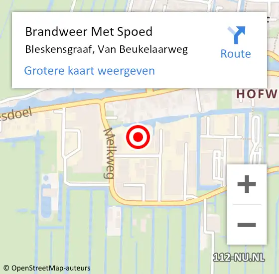 Locatie op kaart van de 112 melding: Brandweer Met Spoed Naar Bleskensgraaf, Van Beukelaarweg op 15 juni 2022 05:18