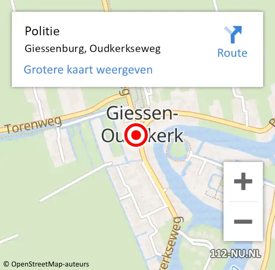 Locatie op kaart van de 112 melding: Politie Giessenburg, Oudkerkseweg op 15 juni 2022 05:20