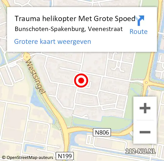 Locatie op kaart van de 112 melding: Trauma helikopter Met Grote Spoed Naar Bunschoten-Spakenburg, Veenestraat op 15 juni 2022 06:52