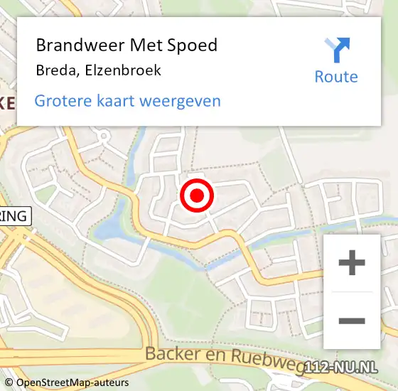 Locatie op kaart van de 112 melding: Brandweer Met Spoed Naar Breda, Elzenbroek op 15 juni 2022 07:12