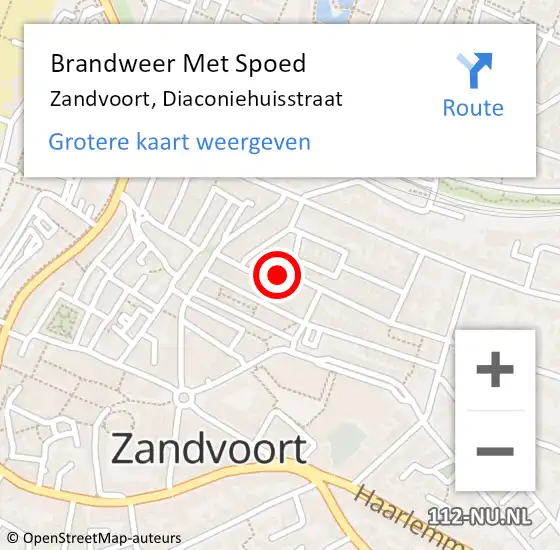 Locatie op kaart van de 112 melding: Brandweer Met Spoed Naar Zandvoort, Diaconiehuisstraat op 15 juni 2022 07:28