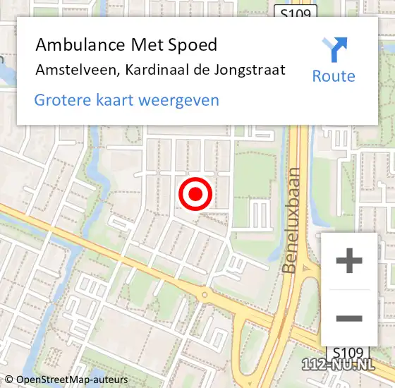 Locatie op kaart van de 112 melding: Ambulance Met Spoed Naar Amstelveen, Kardinaal de Jongstraat op 15 juni 2022 07:48