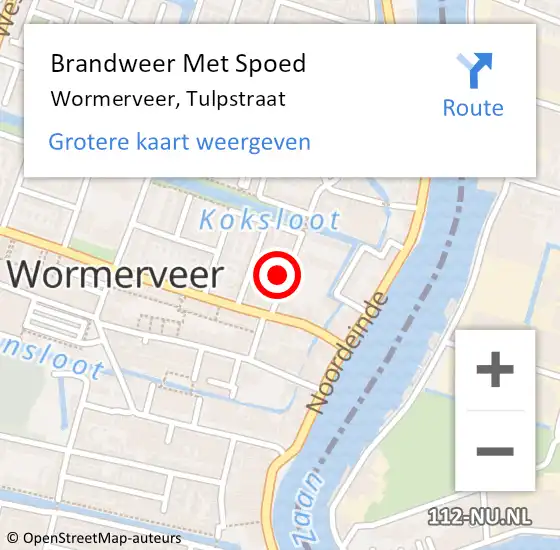 Locatie op kaart van de 112 melding: Brandweer Met Spoed Naar Wormerveer, Tulpstraat op 15 juni 2022 08:09