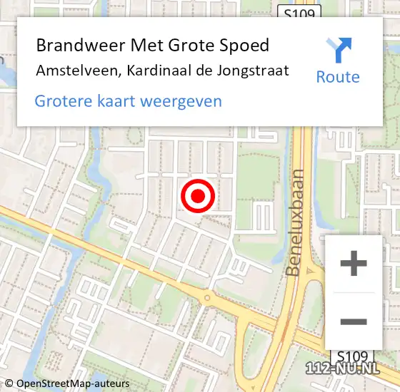 Locatie op kaart van de 112 melding: Brandweer Met Grote Spoed Naar Amstelveen, Kardinaal de Jongstraat op 15 juni 2022 08:09