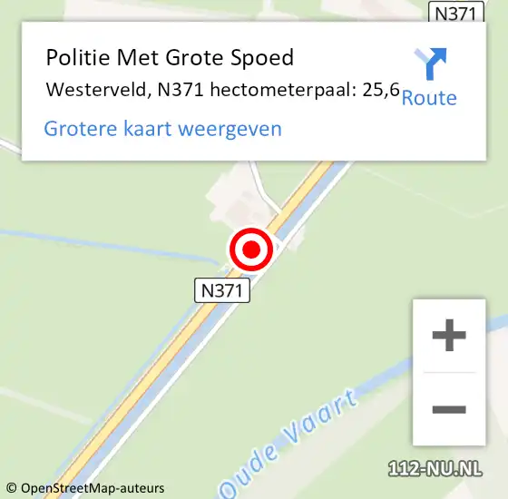 Locatie op kaart van de 112 melding: Politie Met Grote Spoed Naar Westerveld, N371 hectometerpaal: 25,6 op 15 juni 2022 08:31