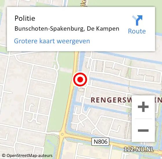 Locatie op kaart van de 112 melding: Politie Bunschoten-Spakenburg, De Kampen op 15 juni 2022 08:41