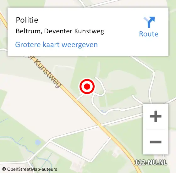 Locatie op kaart van de 112 melding: Politie Beltrum, Deventer Kunstweg op 15 juni 2022 08:41