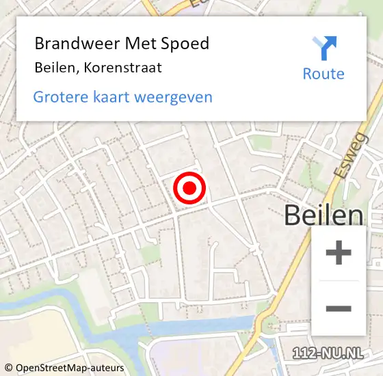 Locatie op kaart van de 112 melding: Brandweer Met Spoed Naar Beilen, Korenstraat op 15 juni 2022 08:47