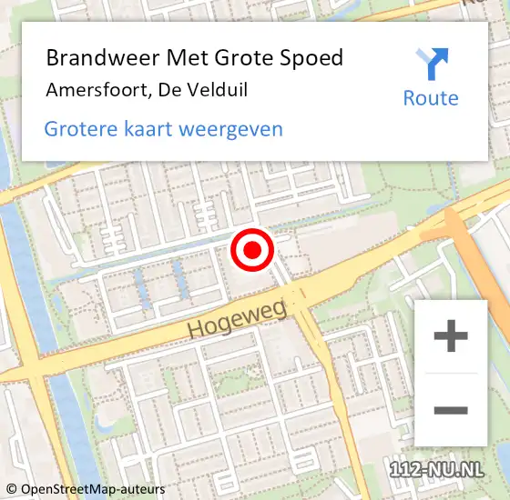 Locatie op kaart van de 112 melding: Brandweer Met Grote Spoed Naar Amersfoort, De Velduil op 15 juni 2022 08:58