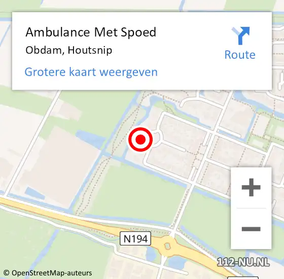 Locatie op kaart van de 112 melding: Ambulance Met Spoed Naar Obdam, Houtsnip op 15 juni 2022 08:59