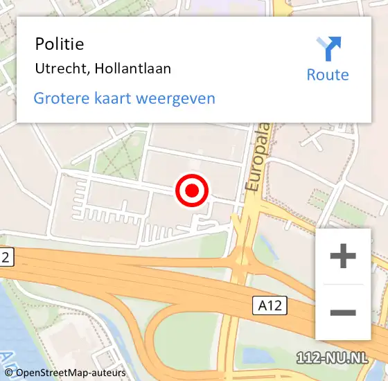 Locatie op kaart van de 112 melding: Politie Utrecht, Hollantlaan op 15 juni 2022 09:04