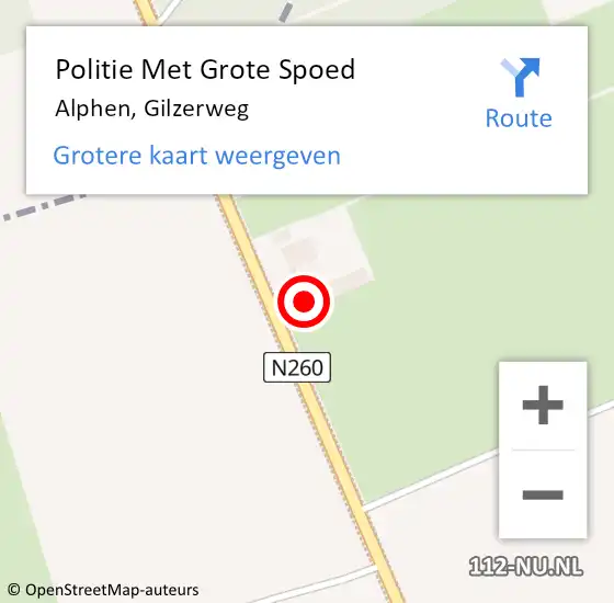 Locatie op kaart van de 112 melding: Politie Met Grote Spoed Naar Alphen, Gilzerweg op 15 juni 2022 09:08