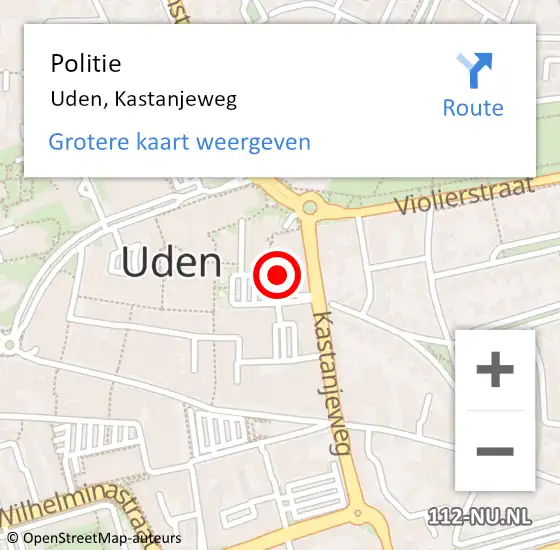 Locatie op kaart van de 112 melding: Politie Uden, Kastanjeweg op 15 juni 2022 09:14