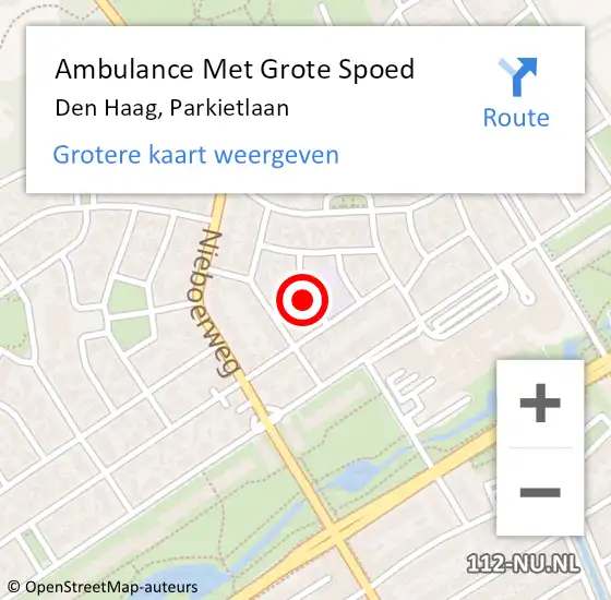 Locatie op kaart van de 112 melding: Ambulance Met Grote Spoed Naar Den Haag, Parkietlaan op 15 juni 2022 09:22