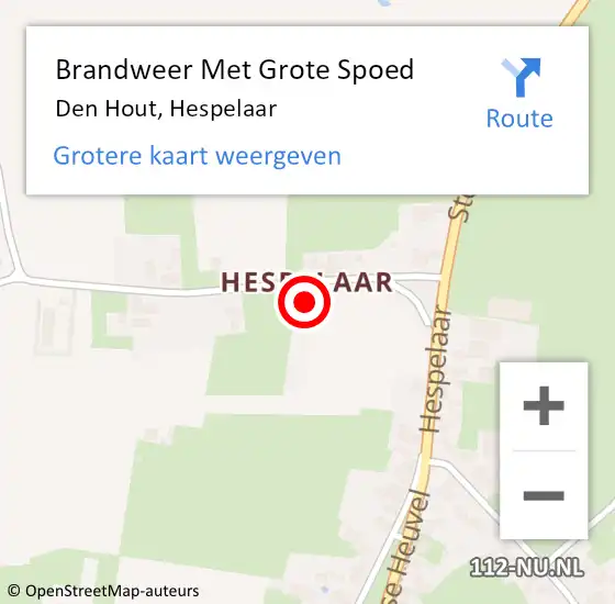 Locatie op kaart van de 112 melding: Brandweer Met Grote Spoed Naar Den Hout, Hespelaar op 15 juni 2022 09:43