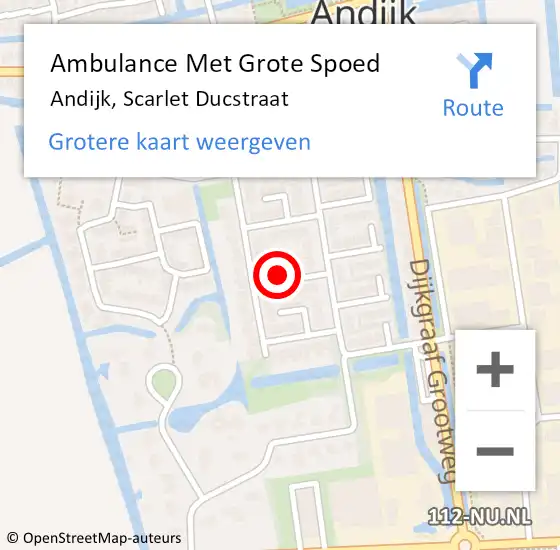 Locatie op kaart van de 112 melding: Ambulance Met Grote Spoed Naar Andijk, Scarlet Ducstraat op 15 juni 2022 10:06