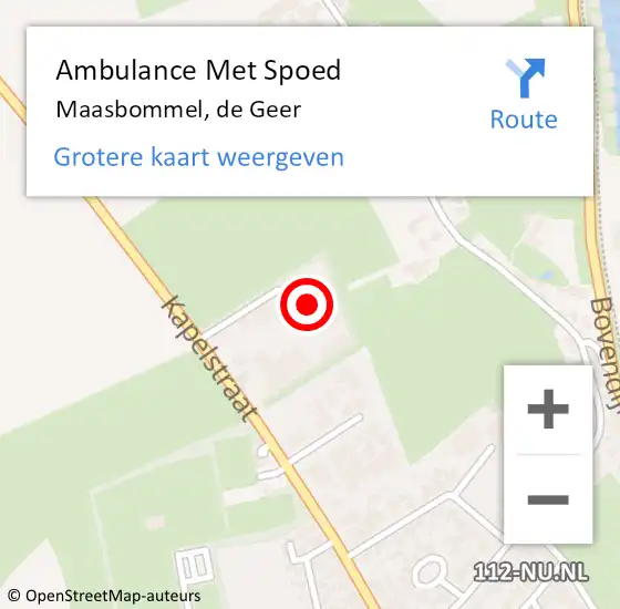 Locatie op kaart van de 112 melding: Ambulance Met Spoed Naar Maasbommel, de Geer op 15 juni 2022 10:16