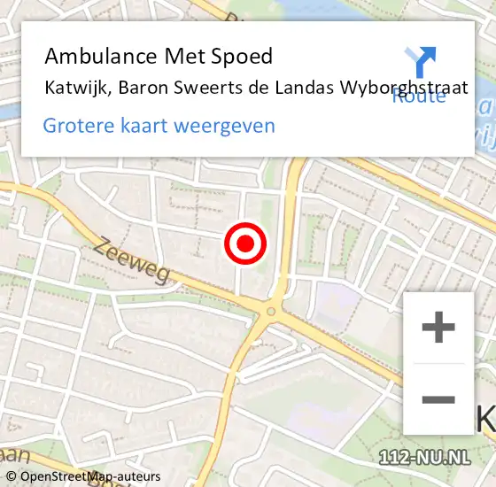 Locatie op kaart van de 112 melding: Ambulance Met Spoed Naar Katwijk, Baron Sweerts de Landas Wyborghstraat op 15 juni 2022 10:17