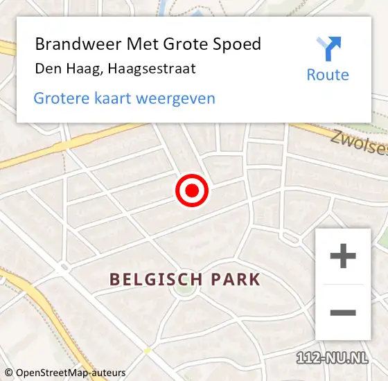 Locatie op kaart van de 112 melding: Brandweer Met Grote Spoed Naar Den Haag, Haagsestraat op 15 juni 2022 10:25