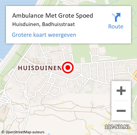 Locatie op kaart van de 112 melding: Ambulance Met Grote Spoed Naar Huisduinen, Badhuisstraat op 15 juni 2022 10:39