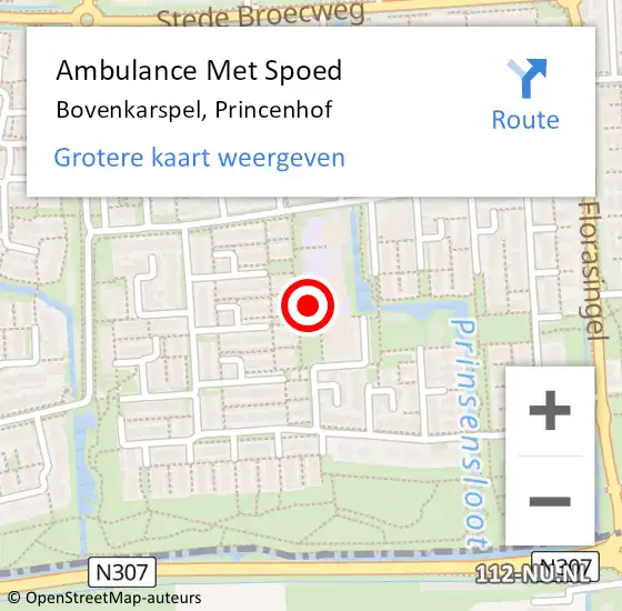 Locatie op kaart van de 112 melding: Ambulance Met Spoed Naar Bovenkarspel, Princenhof op 15 juni 2022 10:55