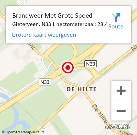 Locatie op kaart van de 112 melding: Brandweer Met Grote Spoed Naar Gieterveen, N33 L hectometerpaal: 28,4 op 20 juli 2014 08:38