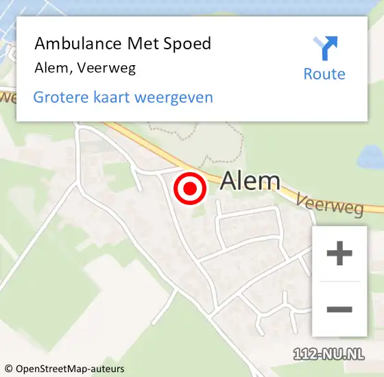 Locatie op kaart van de 112 melding: Ambulance Met Spoed Naar Alem, Veerweg op 15 juni 2022 11:09