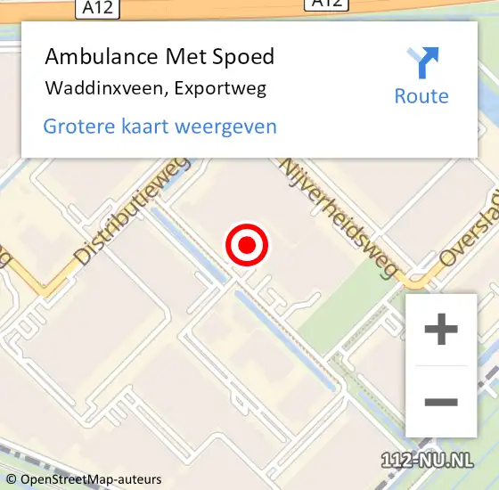 Locatie op kaart van de 112 melding: Ambulance Met Spoed Naar Waddinxveen, Exportweg op 15 juni 2022 11:18