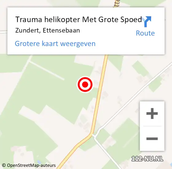 Locatie op kaart van de 112 melding: Trauma helikopter Met Grote Spoed Naar Zundert, Ettensebaan op 15 juni 2022 11:23