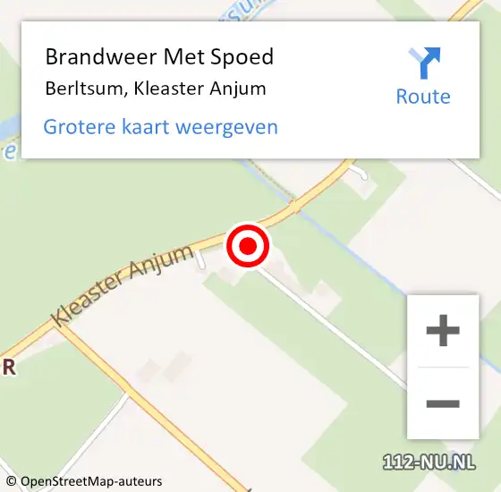 Locatie op kaart van de 112 melding: Brandweer Met Spoed Naar Berltsum, Kleaster Anjum op 15 juni 2022 11:28