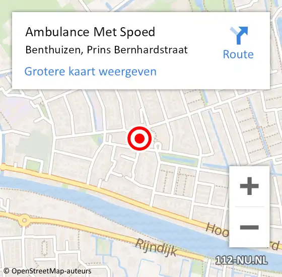 Locatie op kaart van de 112 melding: Ambulance Met Spoed Naar Benthuizen, Prins Bernhardstraat op 15 juni 2022 12:00