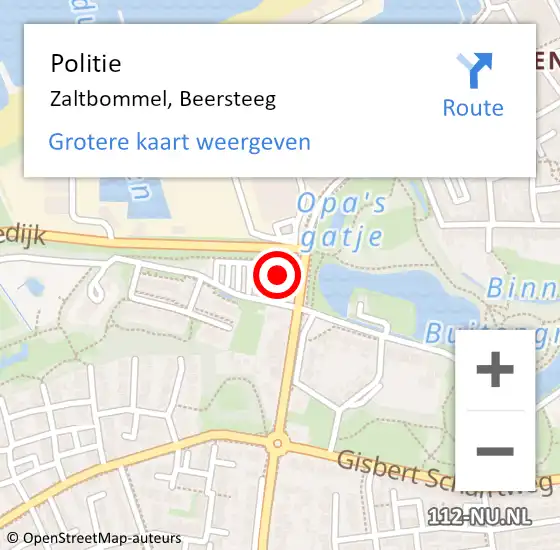 Locatie op kaart van de 112 melding: Politie Zaltbommel, Beersteeg op 15 juni 2022 12:02