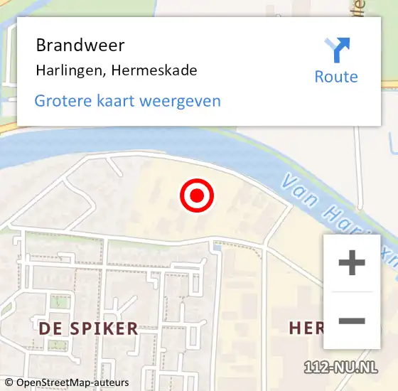 Locatie op kaart van de 112 melding: Brandweer Harlingen, Hermeskade op 20 juli 2014 08:45