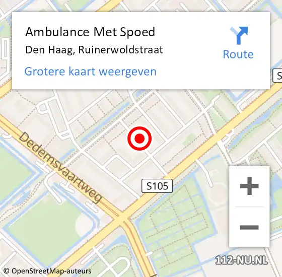 Locatie op kaart van de 112 melding: Ambulance Met Spoed Naar Den Haag, Ruinerwoldstraat op 15 juni 2022 12:59