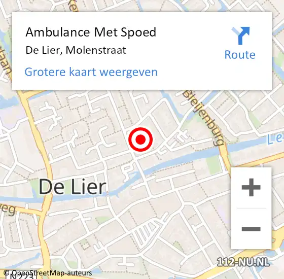 Locatie op kaart van de 112 melding: Ambulance Met Spoed Naar De Lier, Molenstraat op 15 juni 2022 12:59