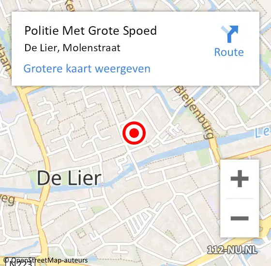 Locatie op kaart van de 112 melding: Politie Met Grote Spoed Naar De Lier, Molenstraat op 15 juni 2022 13:00