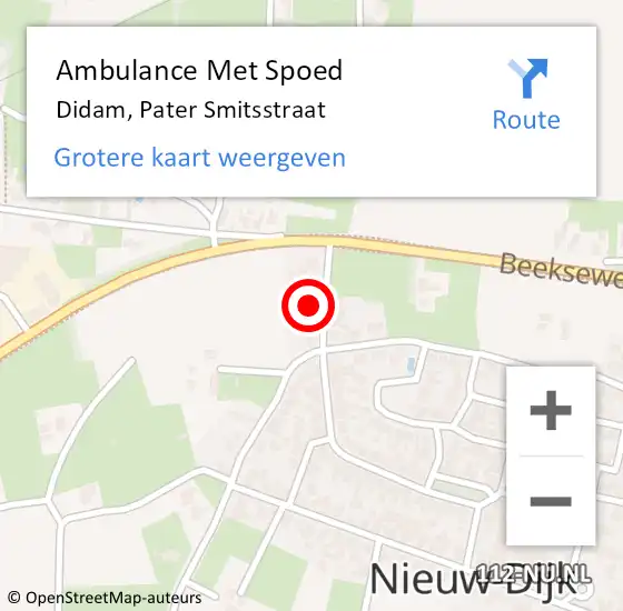 Locatie op kaart van de 112 melding: Ambulance Met Spoed Naar Didam, Pater Smitsstraat op 15 juni 2022 13:01