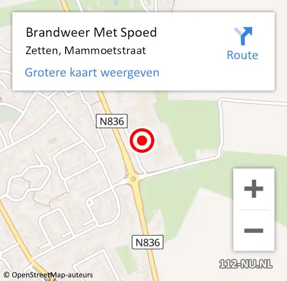 Locatie op kaart van de 112 melding: Brandweer Met Spoed Naar Zetten, Mammoetstraat op 15 juni 2022 13:02