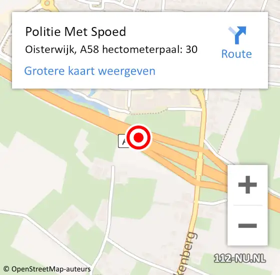 Locatie op kaart van de 112 melding: Politie Met Spoed Naar Oisterwijk, A58 hectometerpaal: 30 op 15 juni 2022 13:11