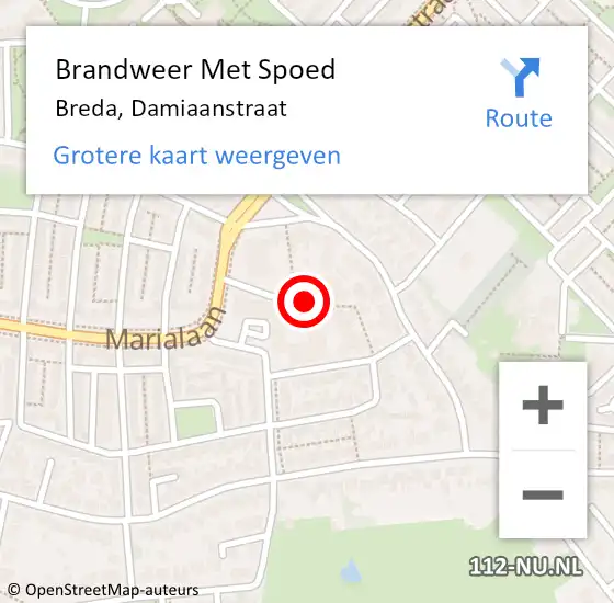 Locatie op kaart van de 112 melding: Brandweer Met Spoed Naar Breda, Damiaanstraat op 15 juni 2022 13:31