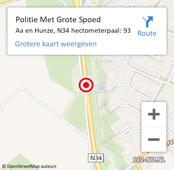 Locatie op kaart van de 112 melding: Politie Met Grote Spoed Naar Aa en Hunze, N34 hectometerpaal: 93 op 15 juni 2022 13:44