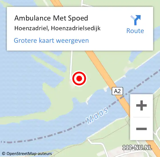 Locatie op kaart van de 112 melding: Ambulance Met Spoed Naar Hoenzadriel, Hoenzadrielsedijk op 15 juni 2022 14:00