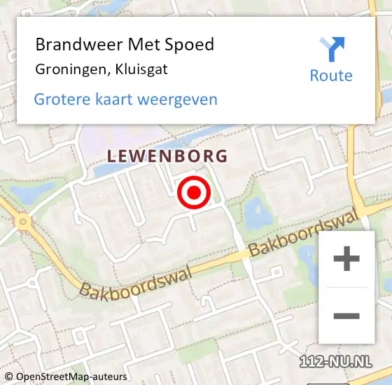 Locatie op kaart van de 112 melding: Brandweer Met Spoed Naar Groningen, Kluisgat op 15 juni 2022 14:01