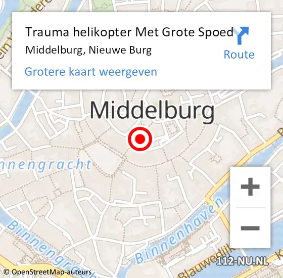 Locatie op kaart van de 112 melding: Trauma helikopter Met Grote Spoed Naar Middelburg, Nieuwe Burg op 15 juni 2022 14:05