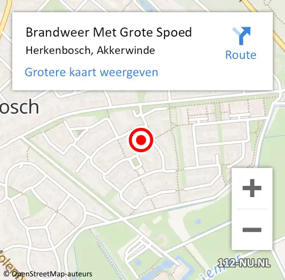 Locatie op kaart van de 112 melding: Brandweer Met Grote Spoed Naar Herkenbosch, Akkerwinde op 15 juni 2022 14:07
